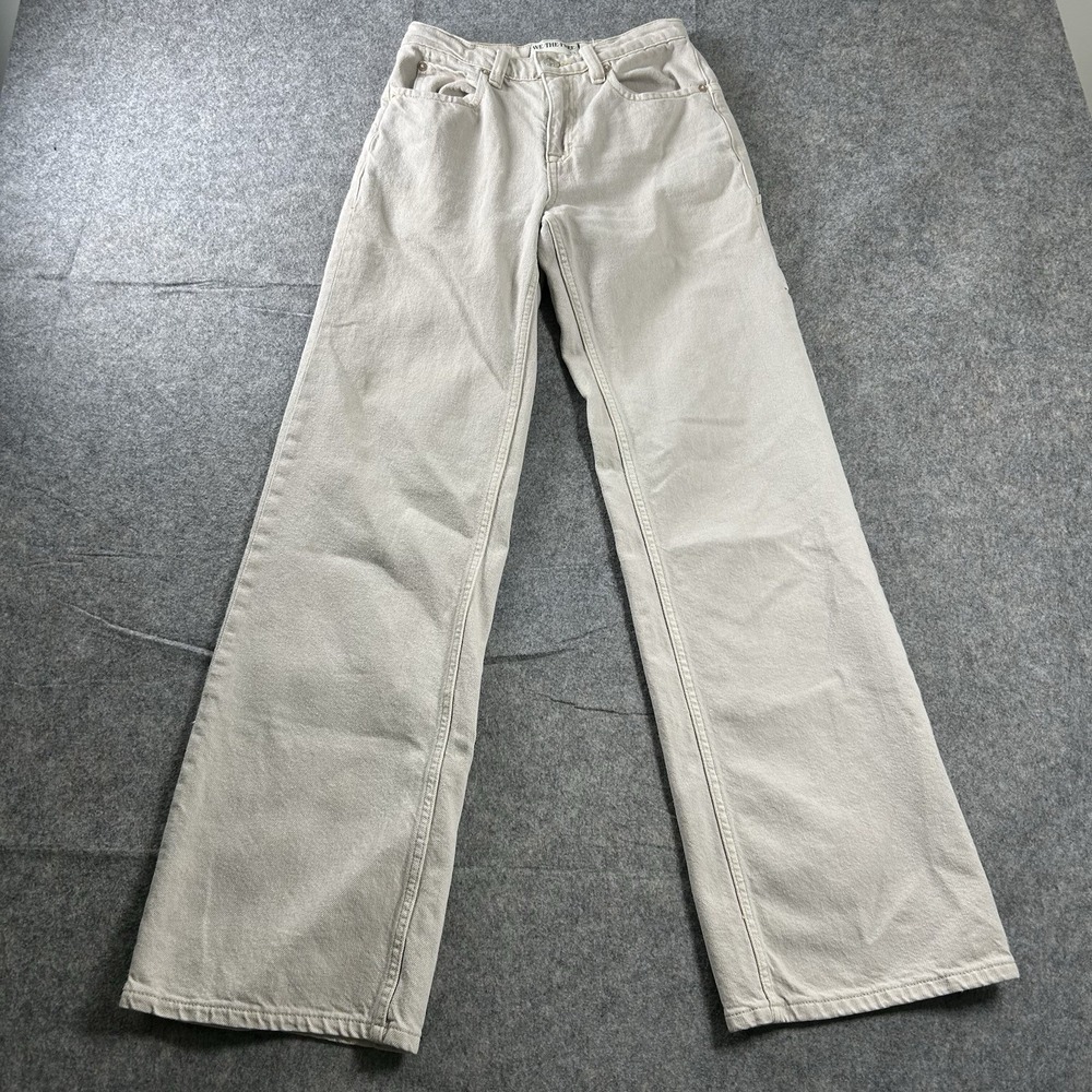 Free People We The Free Jeans Womens 24 Cream Carpenter Wide Leg Denim Cotton